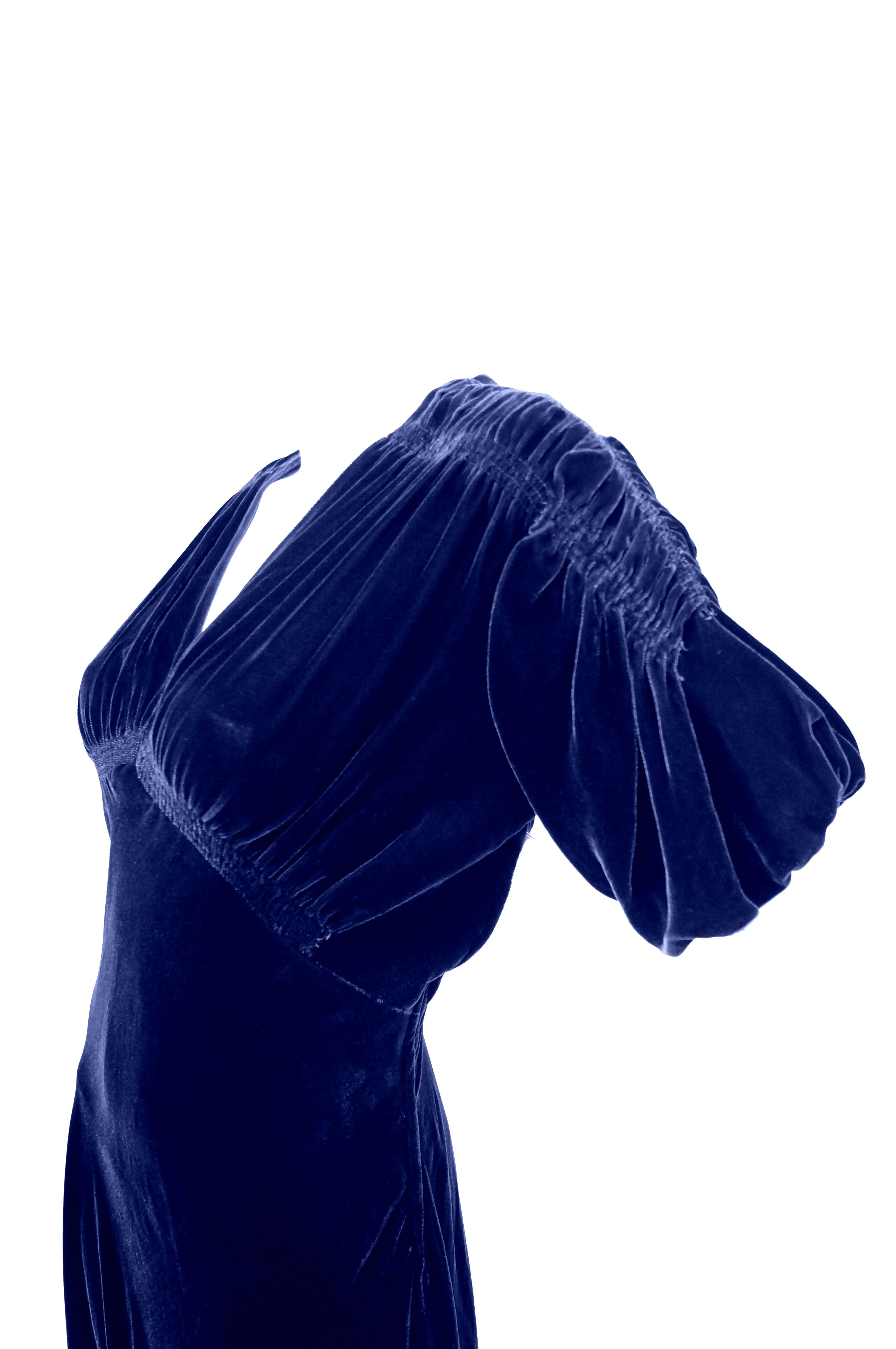 1930s Bias Cut Deep Cobalt Velvet Evening Dress