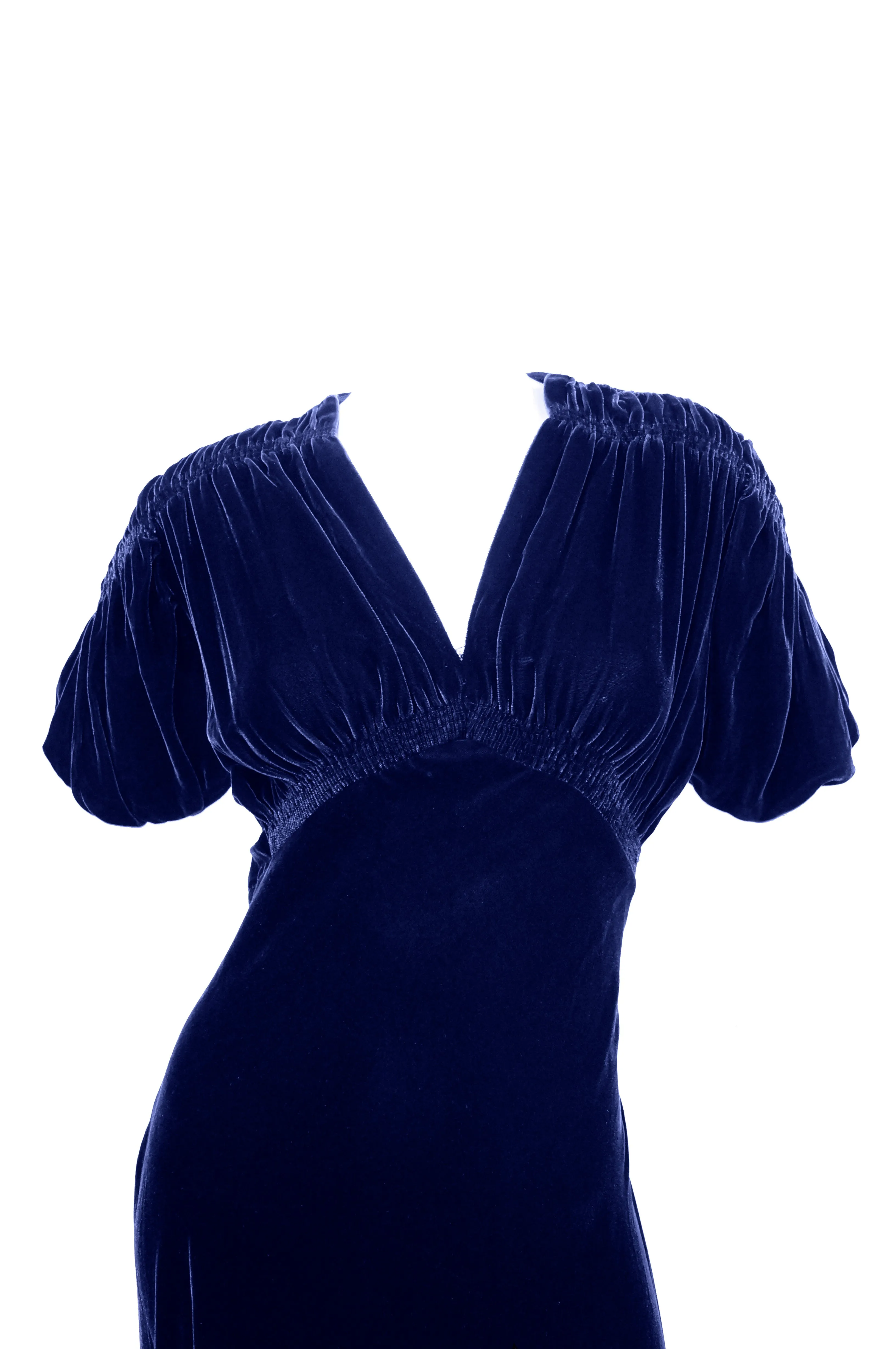 1930s Bias Cut Deep Cobalt Velvet Evening Dress