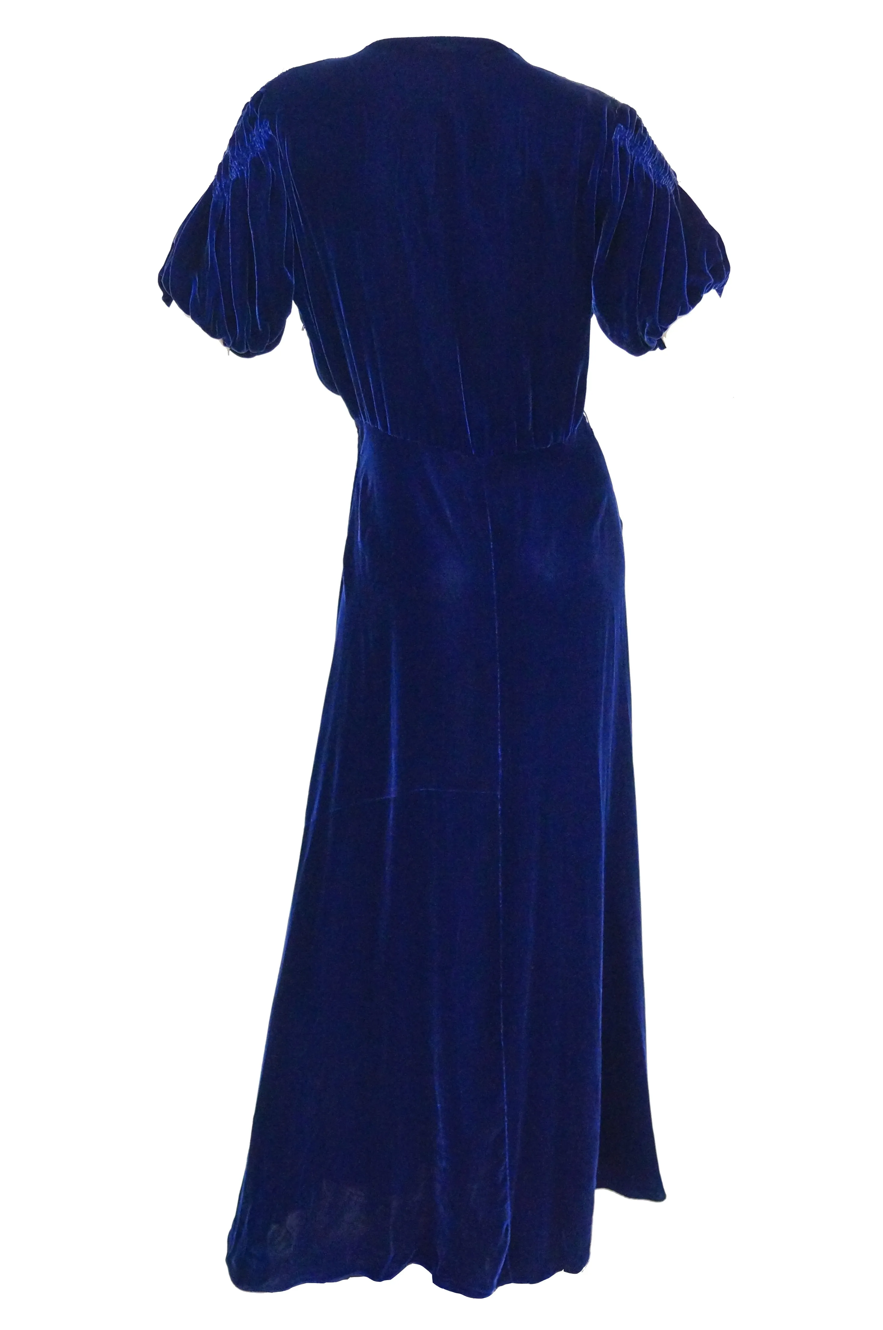 1930s Bias Cut Deep Cobalt Velvet Evening Dress