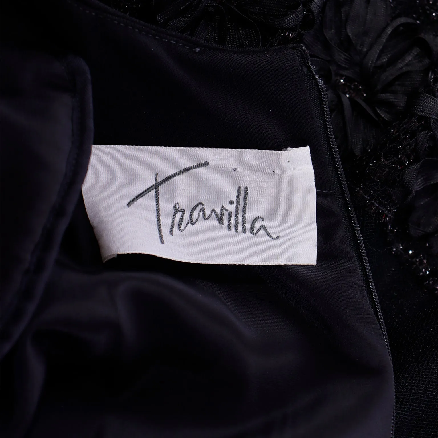 1970s William Travilla Vintage Black Evening Dress W Metallic Mesh Details