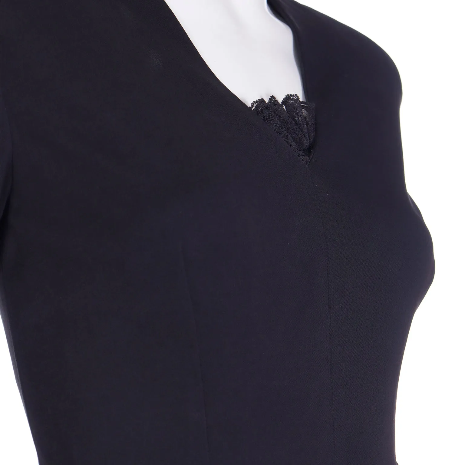 1970s William Travilla Vintage Black Evening Dress W Metallic Mesh Details