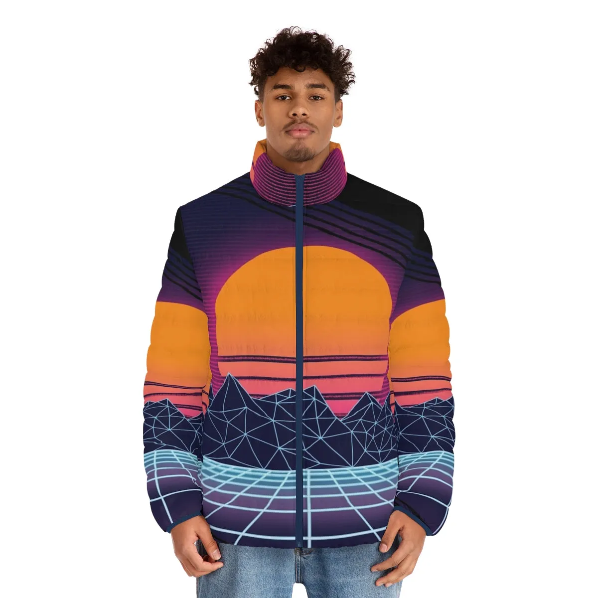 80s Outrun Puffer Jacket - Retro Cyberpunk Aesthetic