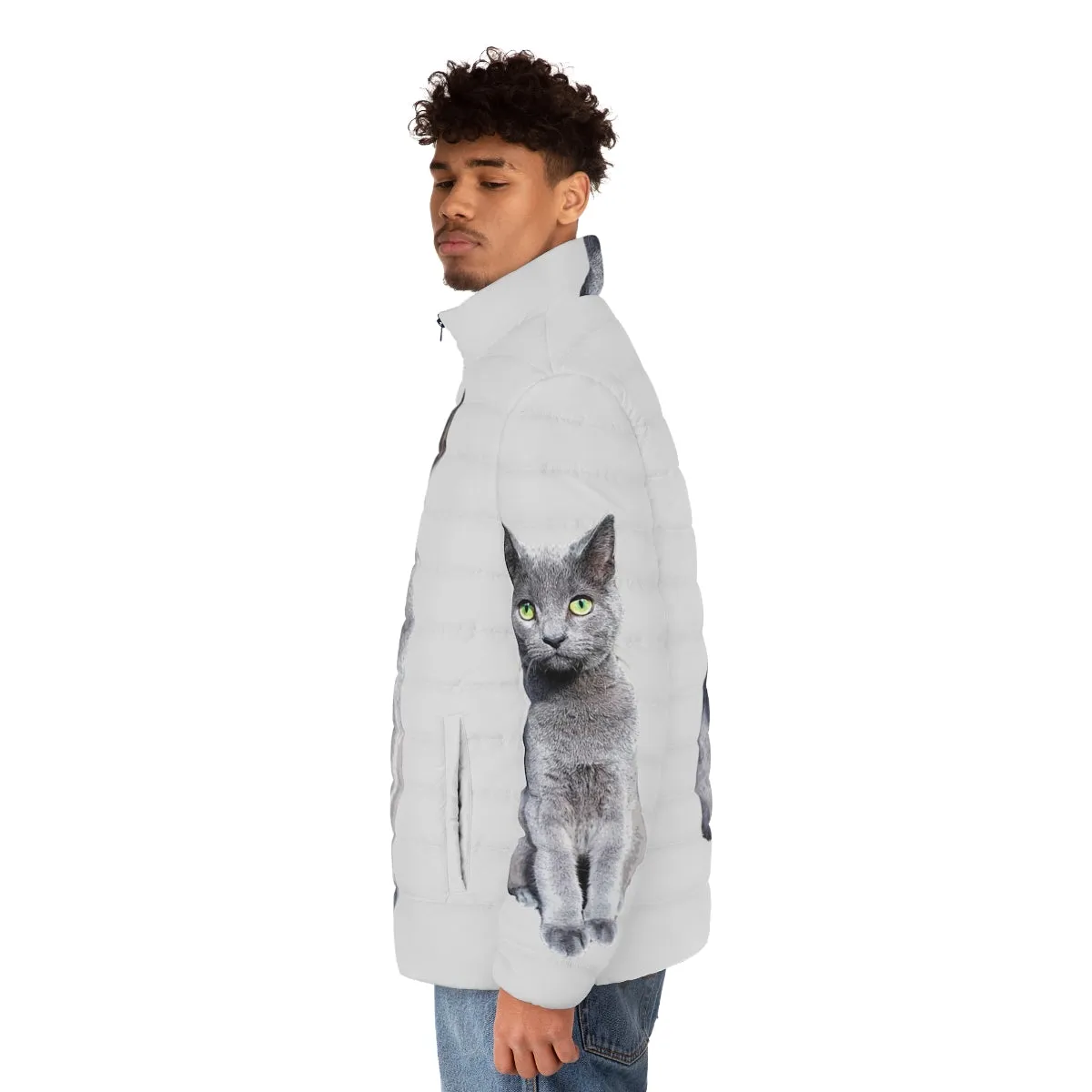 Adorable Russian Blue Cat Kitten Puffer Jacket