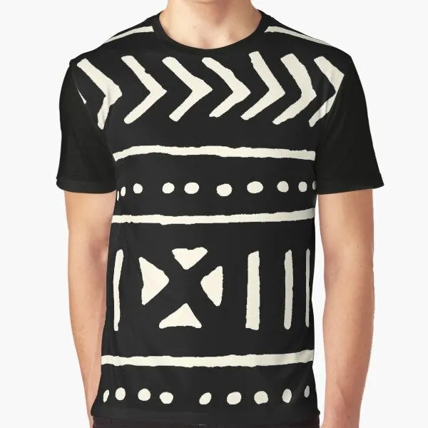 African Mud Cloth Black and White Graphic T-Shirt