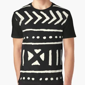 African Mud Cloth Black and White Graphic T-Shirt