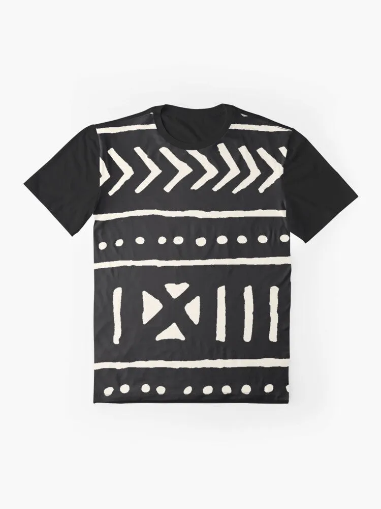 African Mud Cloth Black and White Graphic T-Shirt