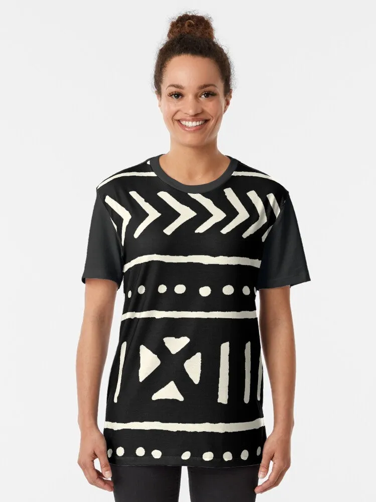 African Mud Cloth Black and White Graphic T-Shirt