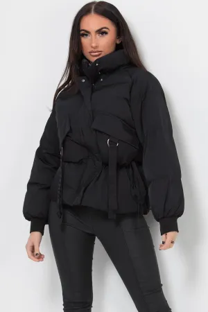 Black Puffer Jacket With Pocket Detail