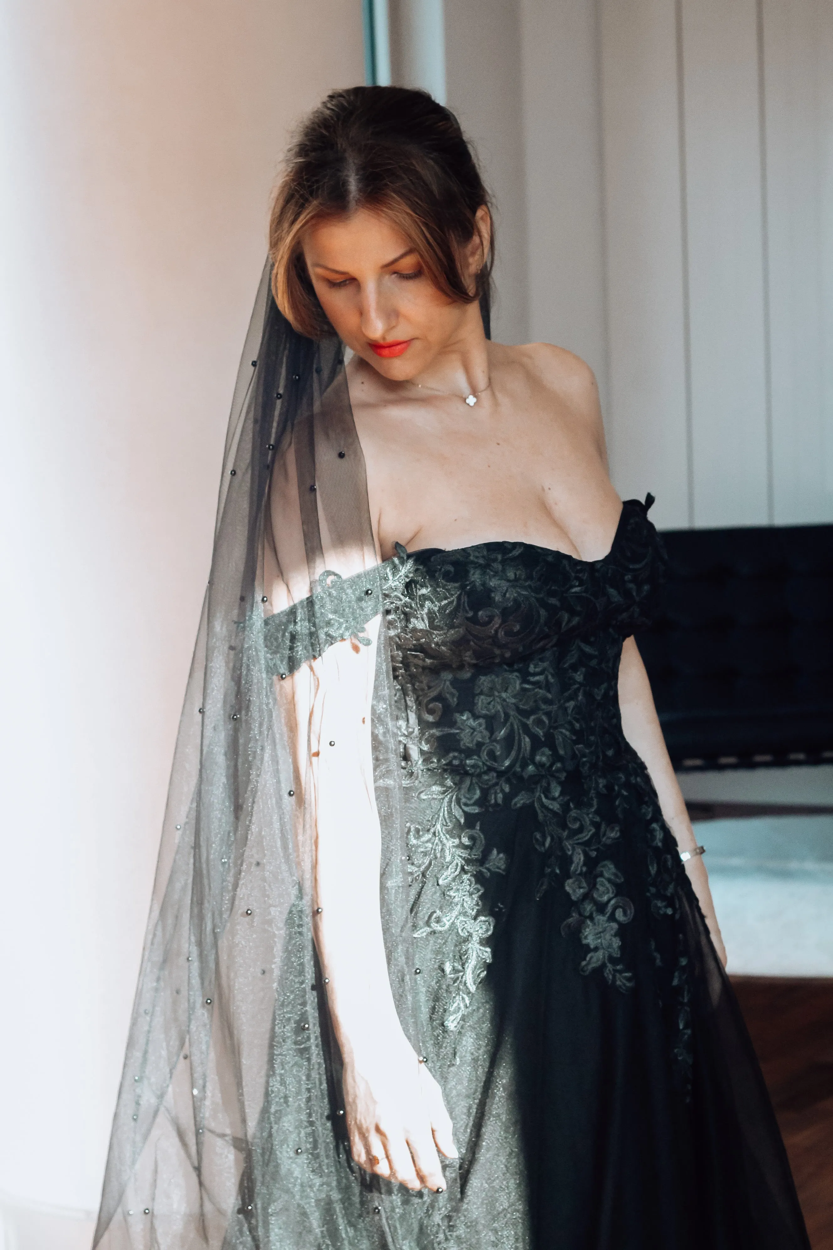 Blake -Black Off-the-shoulder Bridal Gown