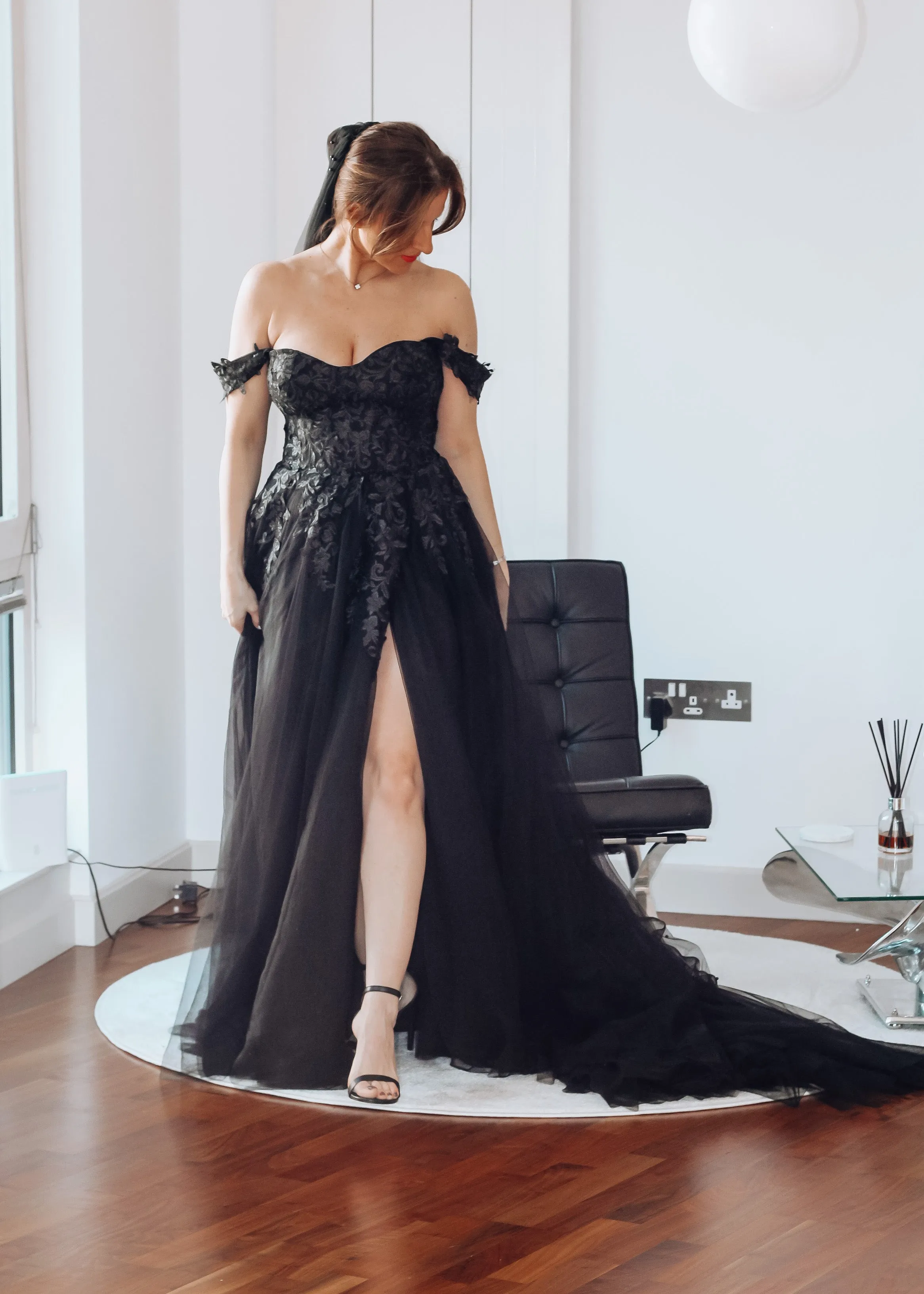 Blake -Black Off-the-shoulder Bridal Gown