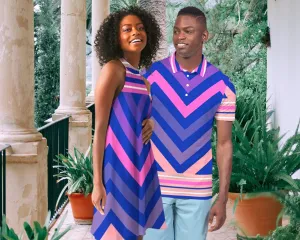 Blue Chevron Matching Couples Outfits