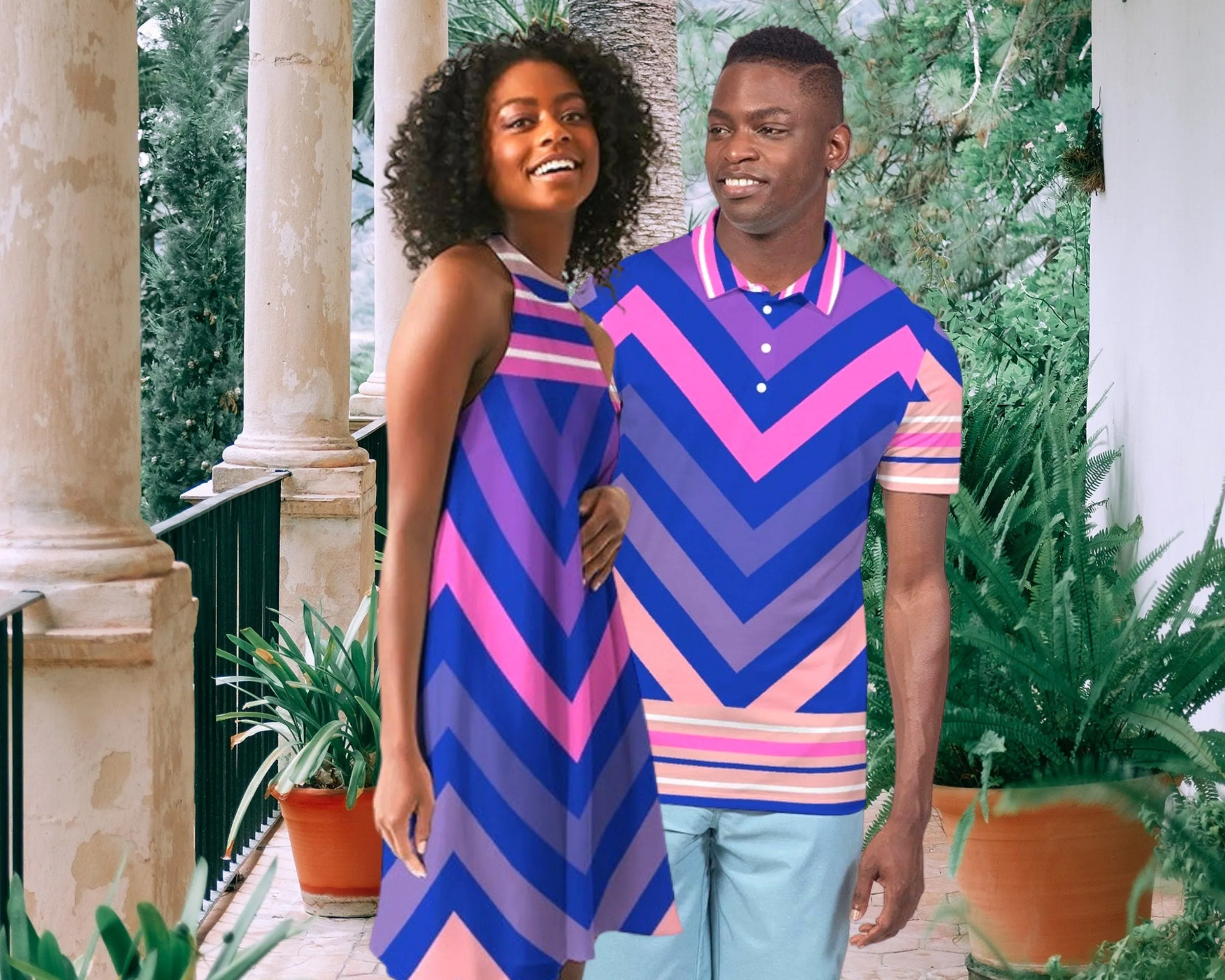 Blue Chevron Matching Couples Outfits