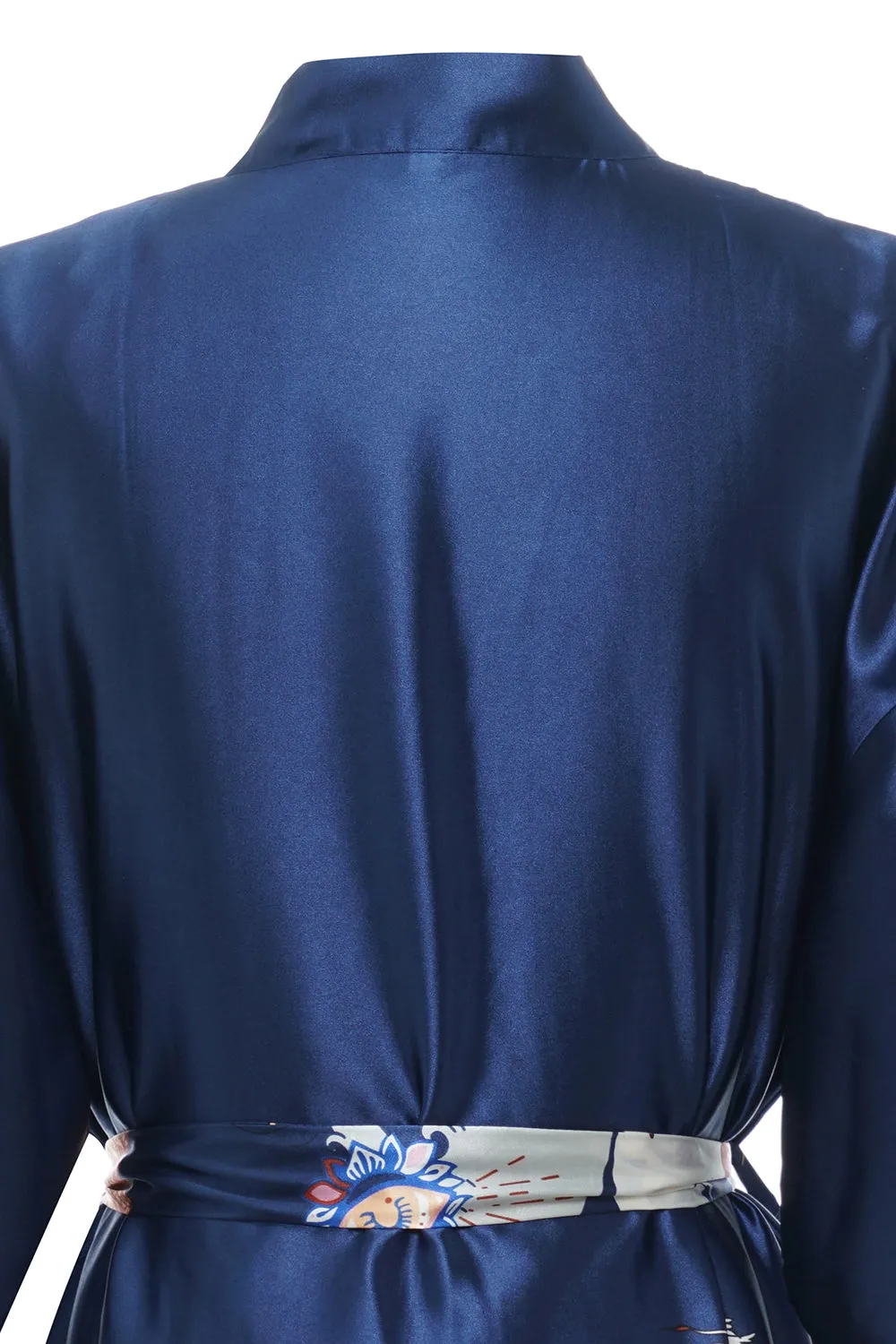 Blue Printed Bridal Satin Robe