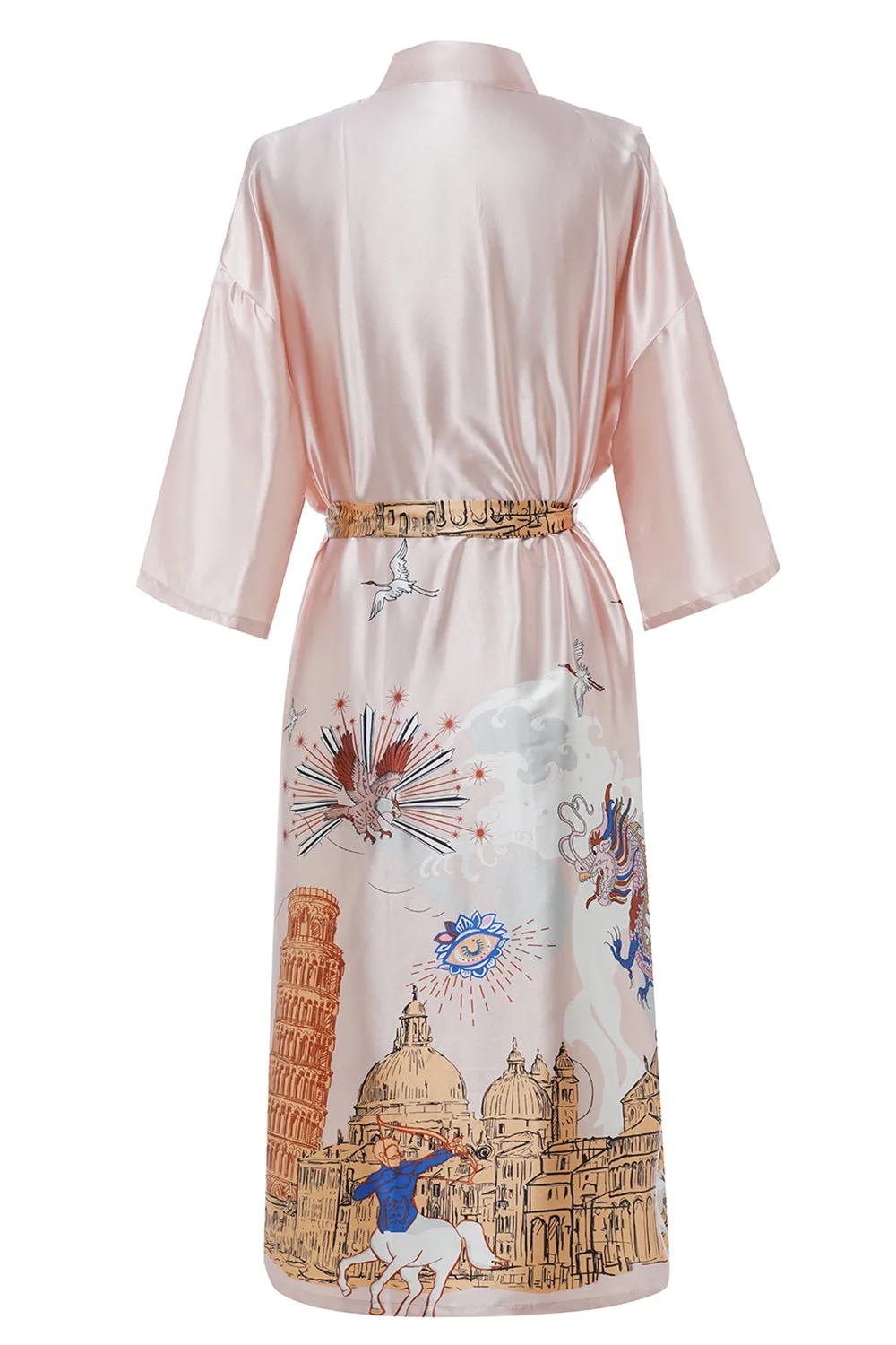 Blue Printed Bridal Satin Robe