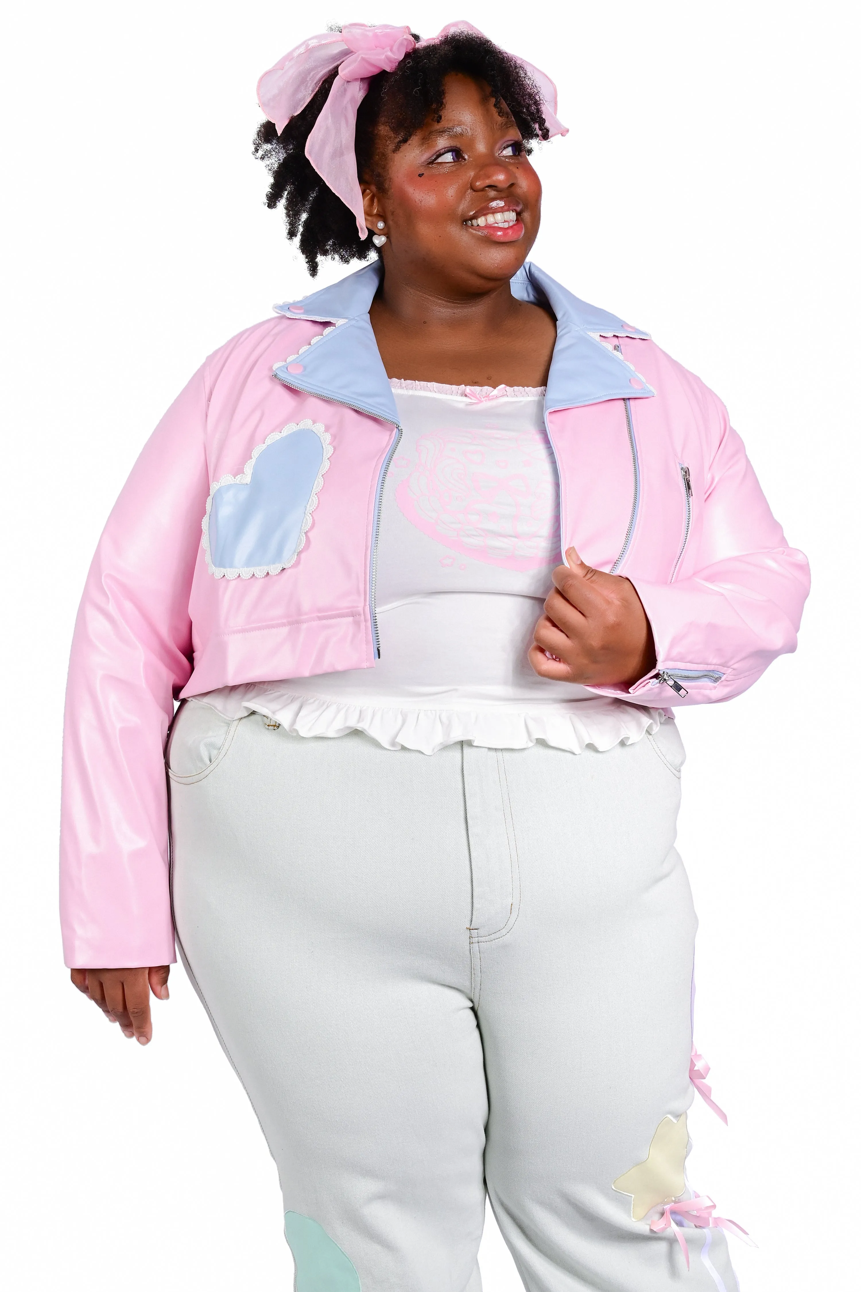 Candy Cruiser Cropped Moto Jacket - Bubblegum