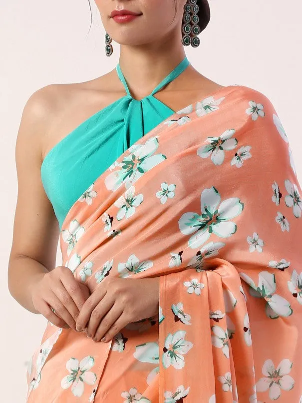 Coral Printed Crepe Saree (Set Of 2)