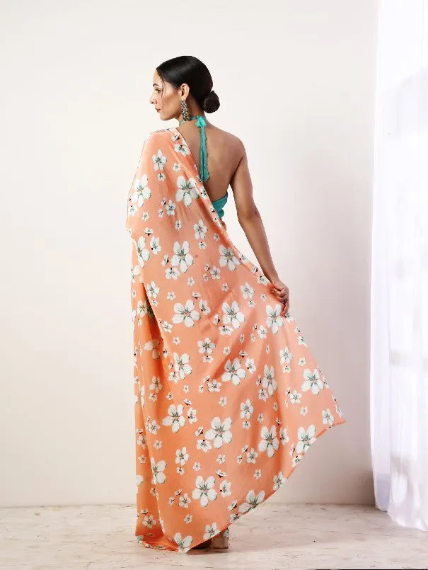 Coral Printed Crepe Saree (Set Of 2)