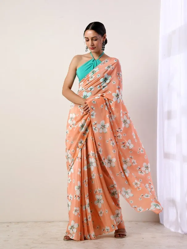 Coral Printed Crepe Saree (Set Of 2)