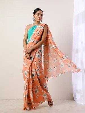Coral Printed Crepe Saree (Set Of 2)