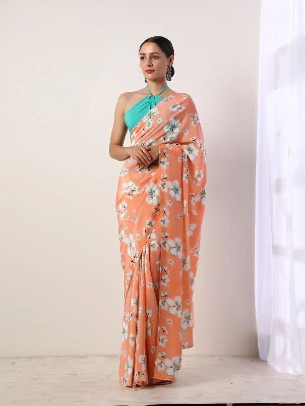 Coral Printed Crepe Saree (Set Of 2)