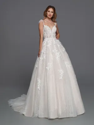Davinci Bridal 50741 Size 14 IV/IV Sheer Lace Ballgown Bridal Gown Sequin Crystal Drape Sleeves Wedding Dress