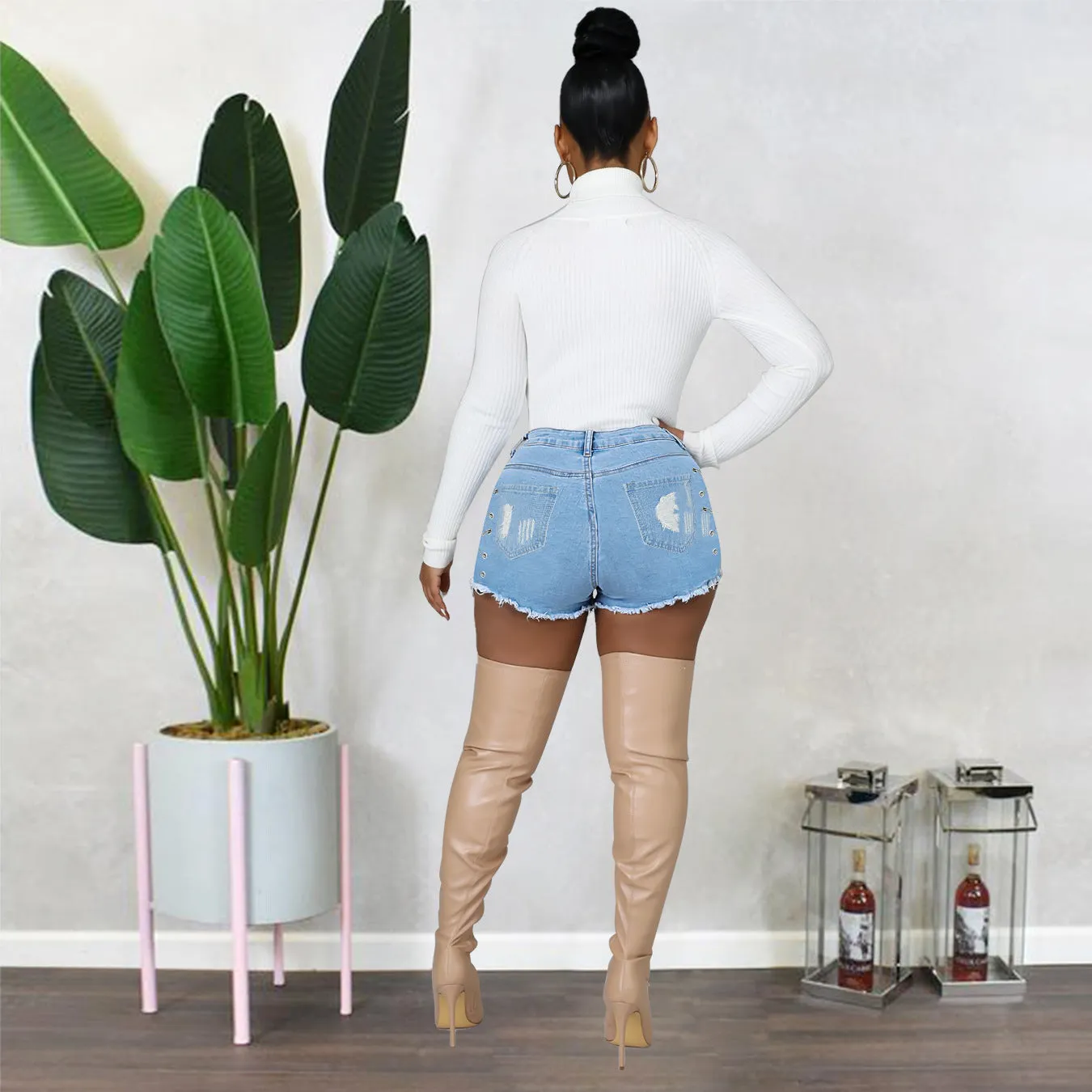 Denim Wholesale Button Women Shorts