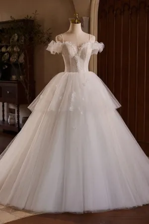 Elegant Layers Tulle Spaghetti Straps Beading Wedding Gowns