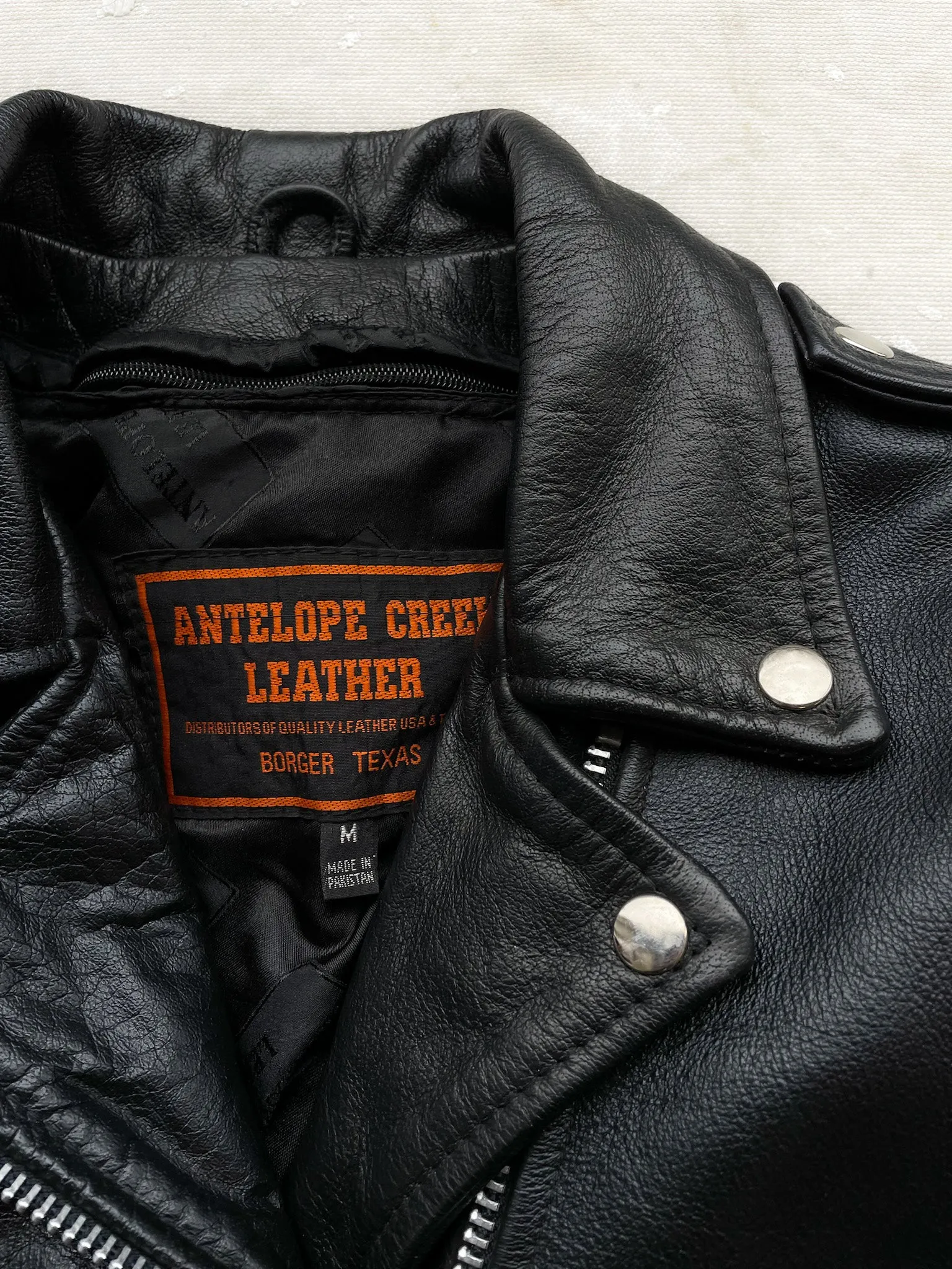 Flame Embroidered Leather Moto Jacket—[S/M]