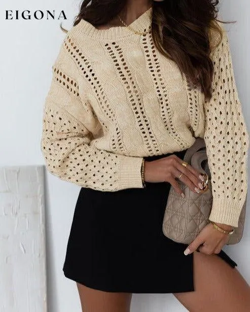 Full Size Openwork Cable-Knit Round Neck Knit Top