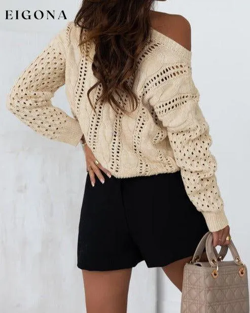 Full Size Openwork Cable-Knit Round Neck Knit Top