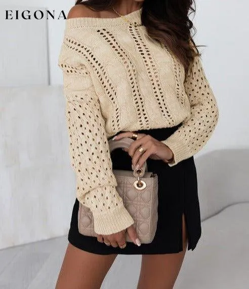Full Size Openwork Cable-Knit Round Neck Knit Top