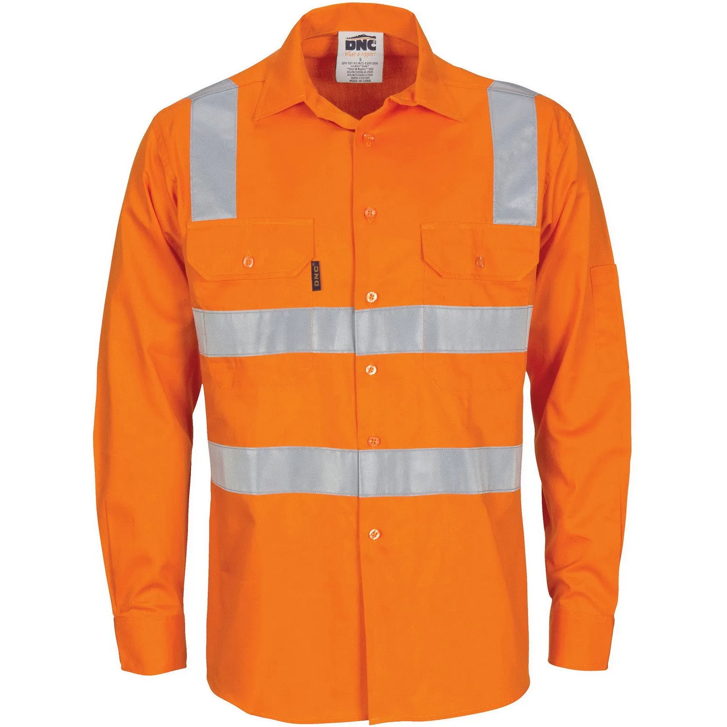 HiVis Cool-Breeze Long Sleeve Cotton Shirt with Hoop & Shoulder CSR R/Tape
