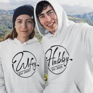Hubby & Wifey Custom Est. Matching Set | Adorable Marriage Outfits for Honeymoon & Just Married Couples | Circle Model
