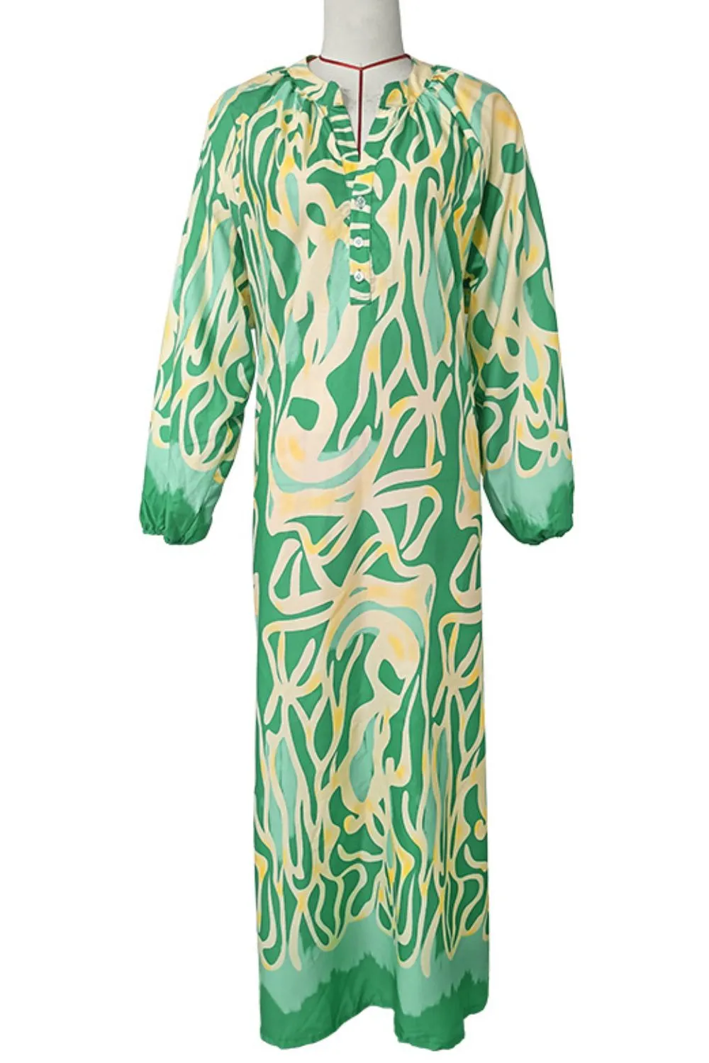 I Hope Your Flowers Bloom Abstract Print Buttoned Balloon Sleeve Dress