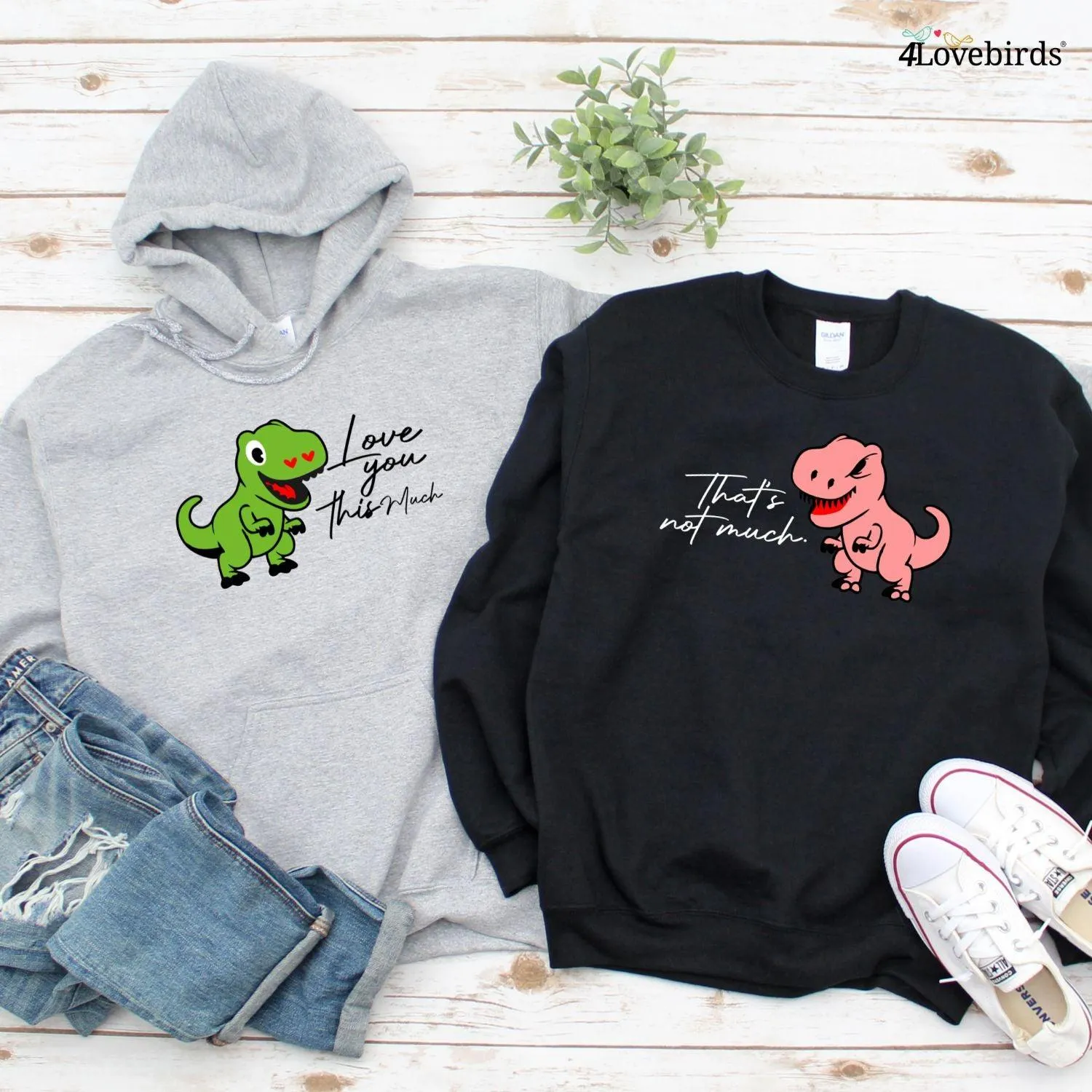 I Love You This Much/That's Not Much! Funny T-Rex Couple Matching Outfits