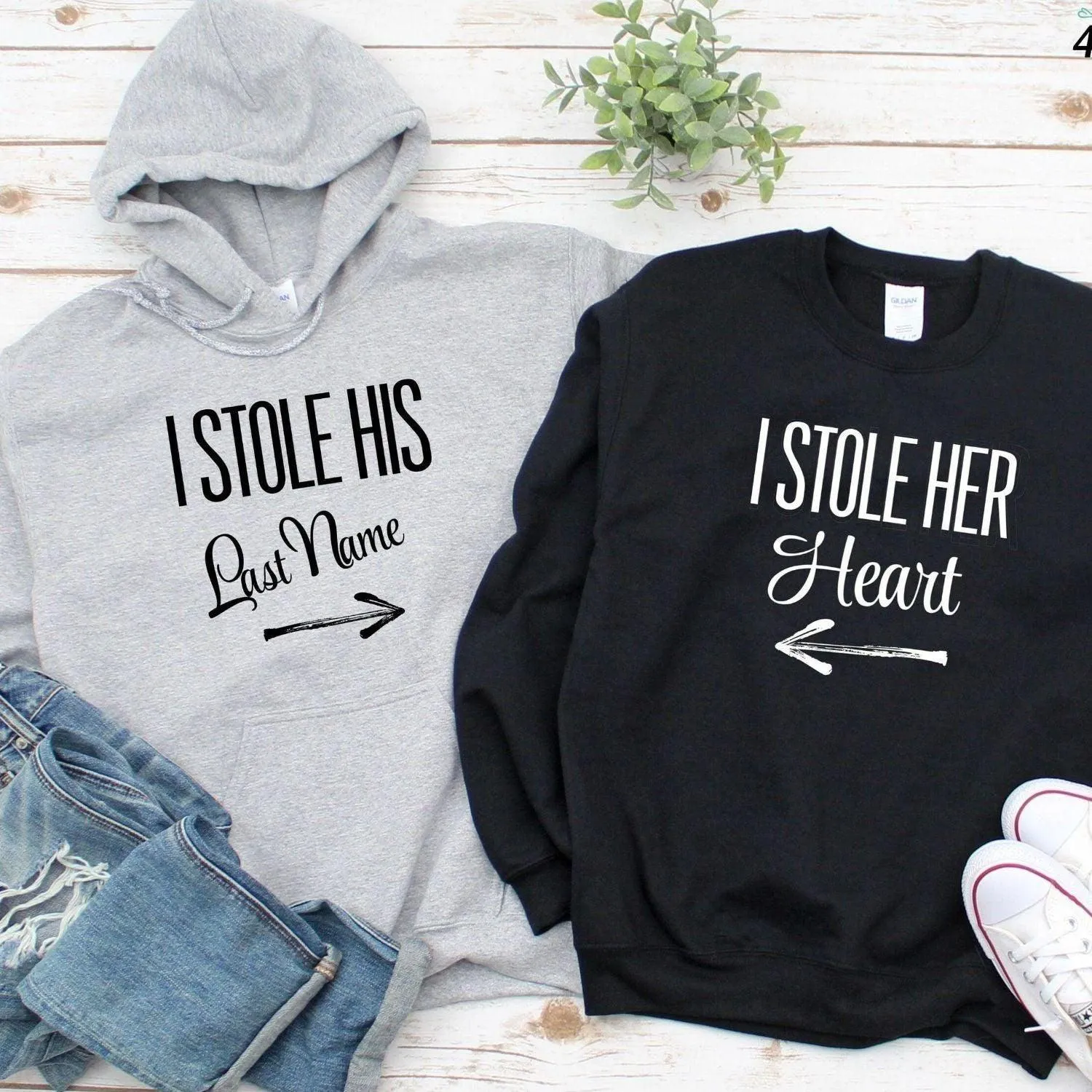 I Stole His Last Name & I Stole Her Heart Matching Set: Amusing Couple's Outfits