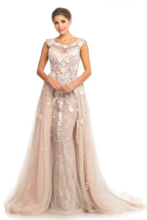 Johnathan Kayne Bridal B105 Size 0, 4, 6, 16 Blush 3D Flower Lace Bridal Gown Overskirt Wedding  Dress High Neck
