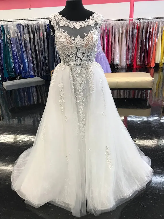 Johnathan Kayne Bridal B105 Size 0, 4, 6, 16 Blush 3D Flower Lace Bridal Gown Overskirt Wedding  Dress High Neck