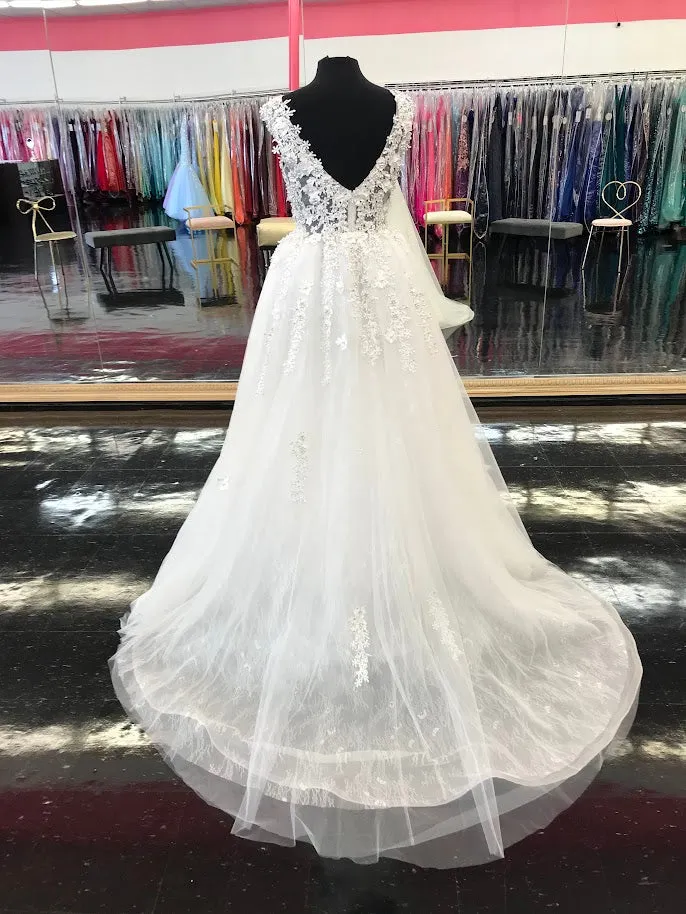 Johnathan Kayne Bridal B105 Size 0, 4, 6, 16 Blush 3D Flower Lace Bridal Gown Overskirt Wedding  Dress High Neck