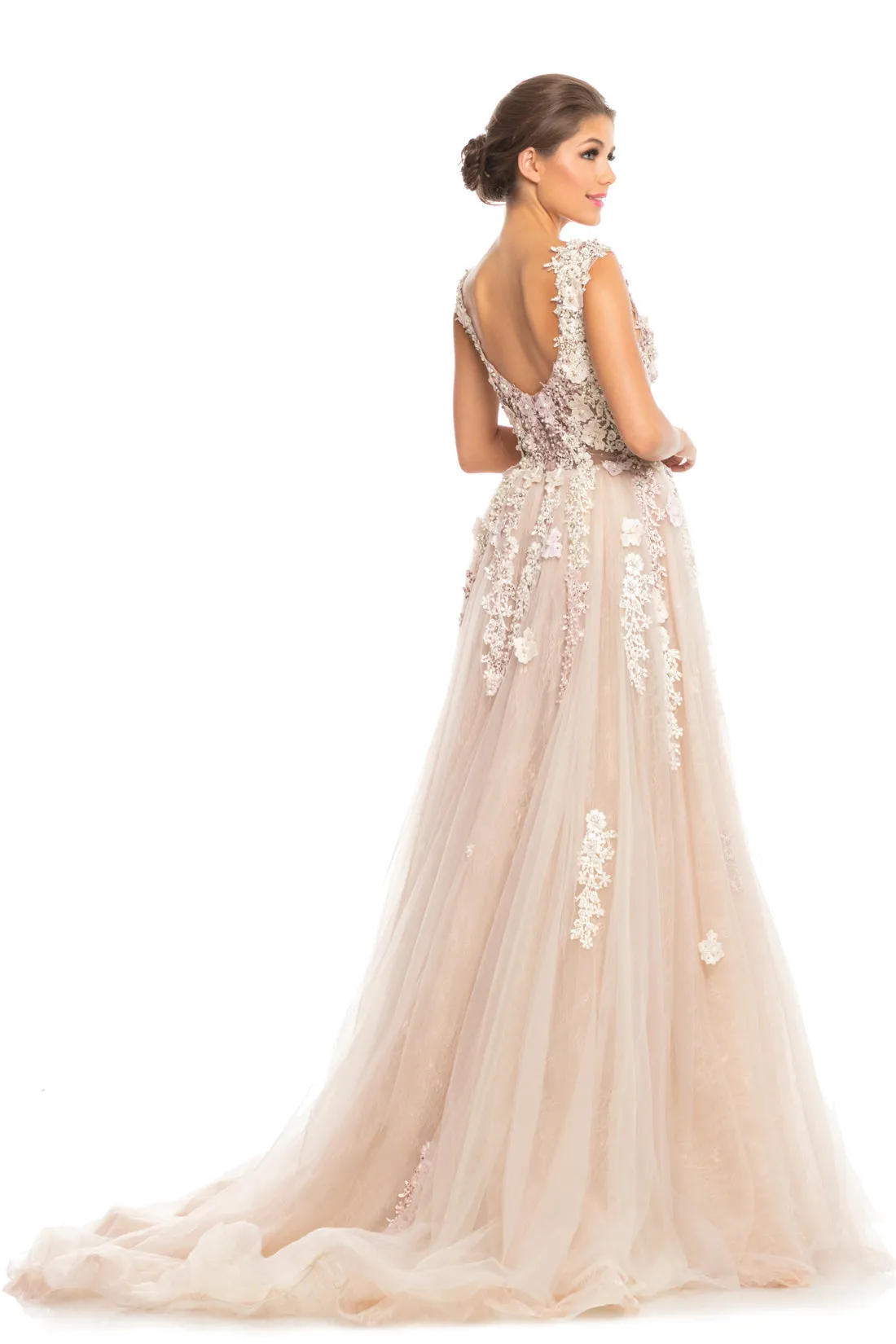 Johnathan Kayne Bridal B105 Size 0, 4, 6, 16 Blush 3D Flower Lace Bridal Gown Overskirt Wedding  Dress High Neck