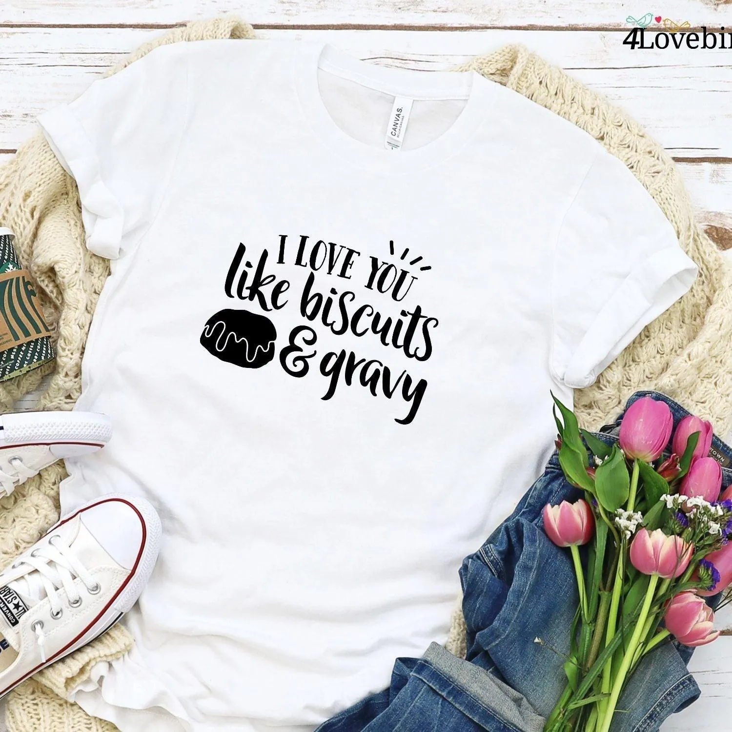 Matching Set for Foodie Couple: I Love You Like Biscuits & Gravy Tops, Valentine Gift