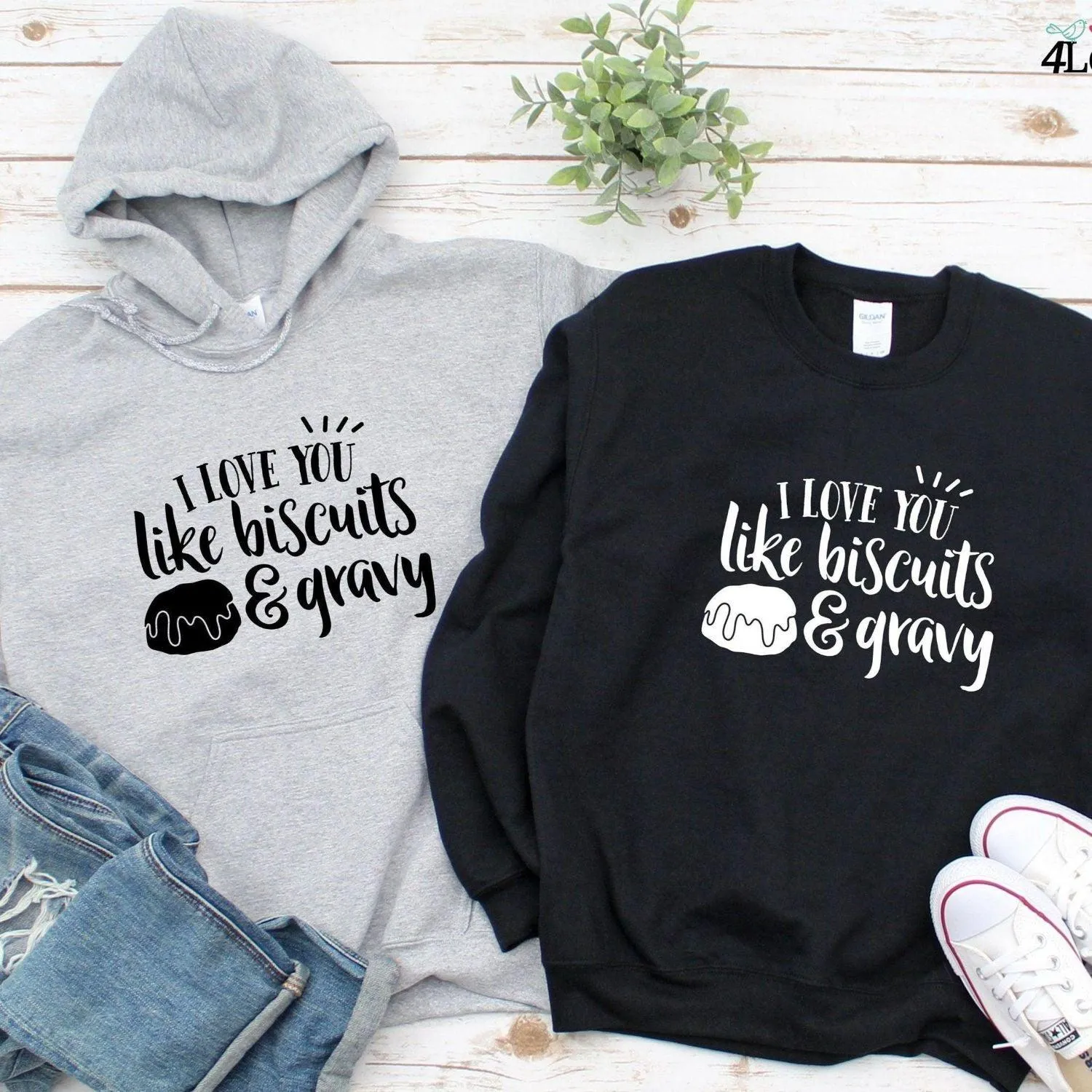 Matching Set for Foodie Couple: I Love You Like Biscuits & Gravy Tops, Valentine Gift
