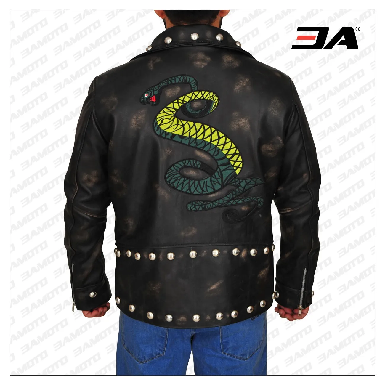 Men Distressed Brown Snake Leather Jacket