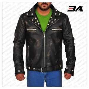 Men Distressed Brown Snake Leather Jacket
