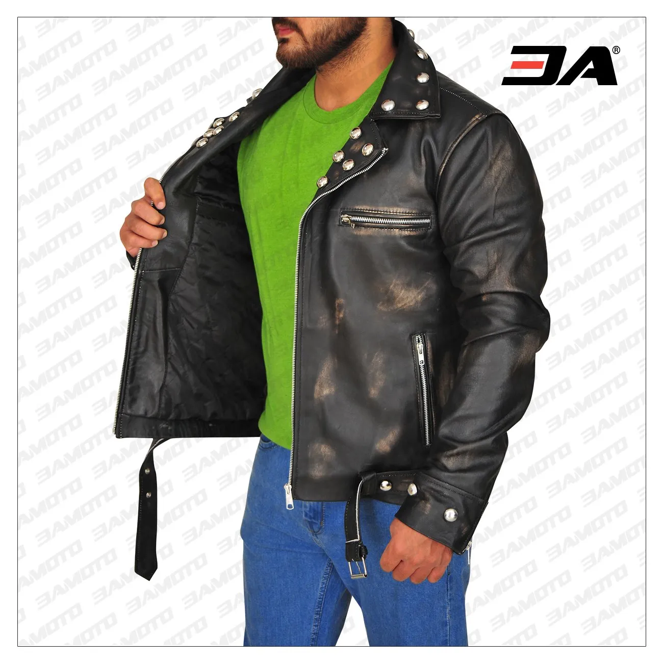 Men Distressed Brown Snake Leather Jacket