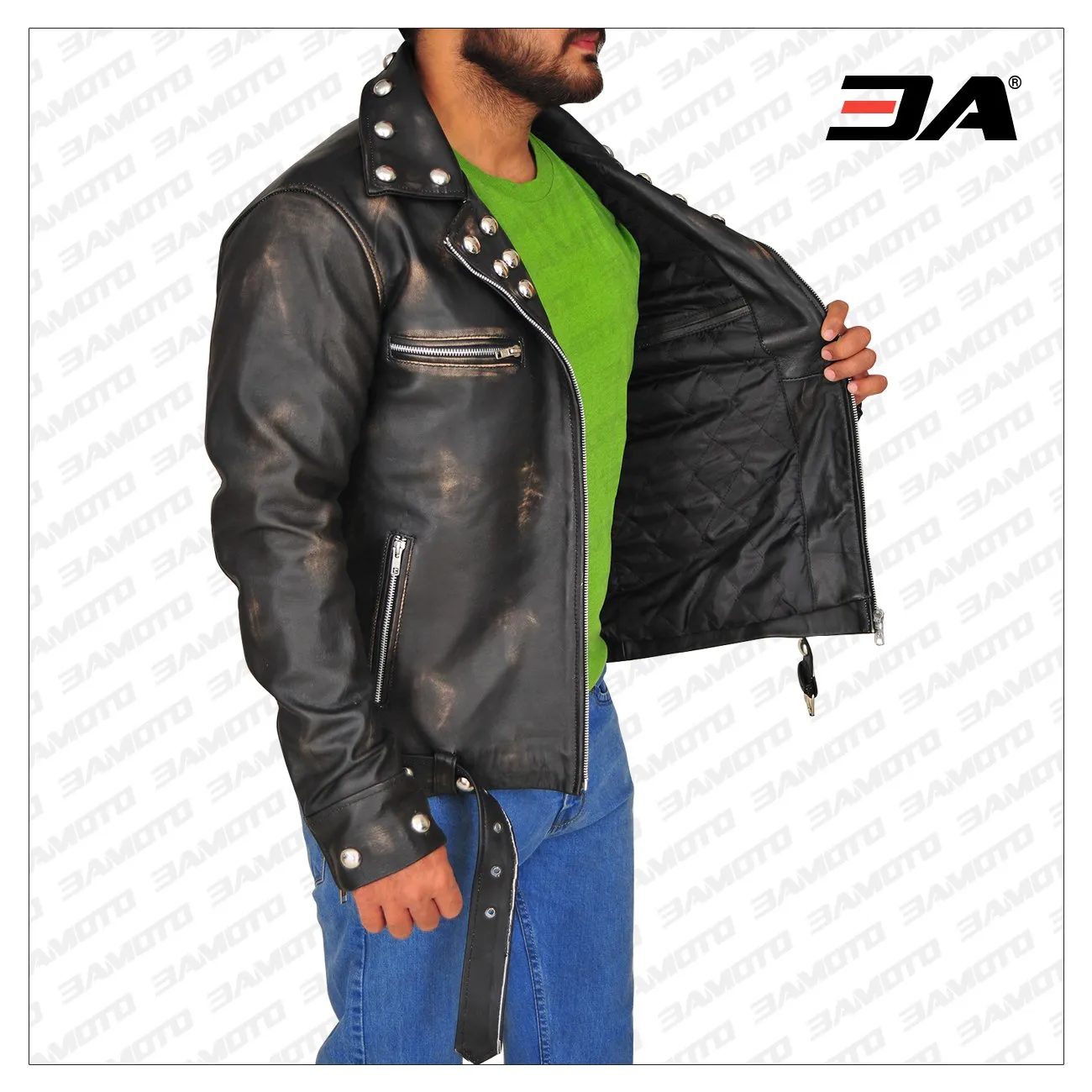 Men Distressed Brown Snake Leather Jacket