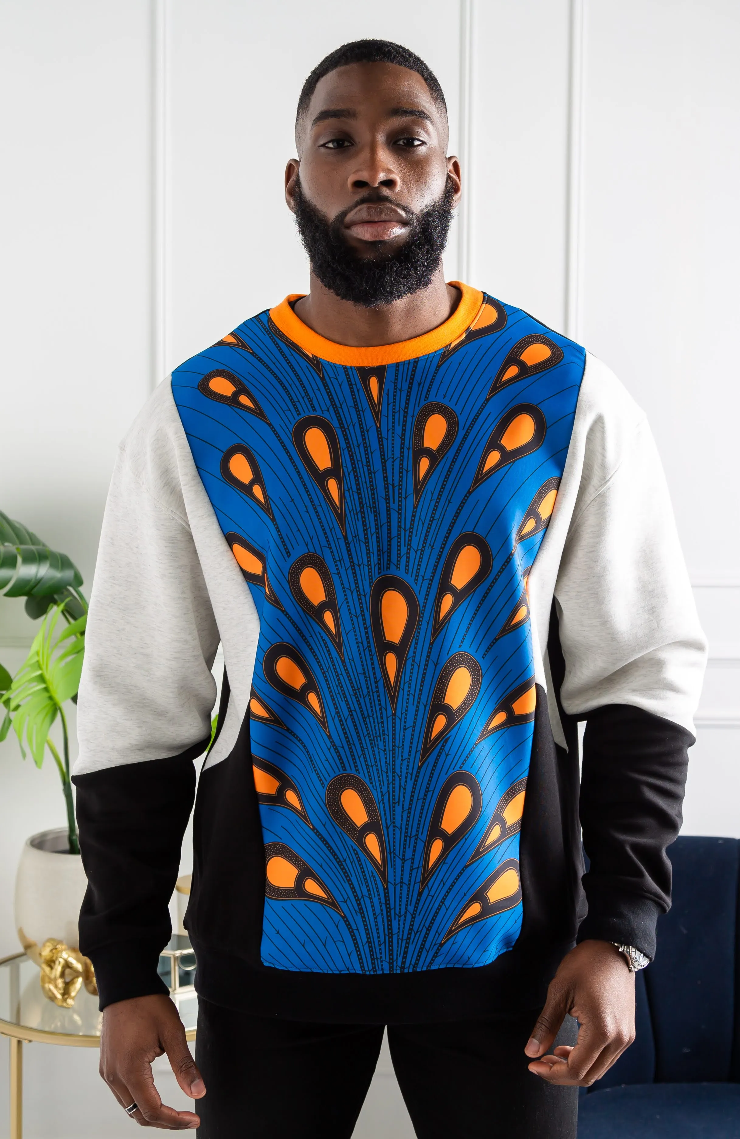 Men's African Print Crew Neck Sweatshirt | V Block Sweatshirt | ENUGU