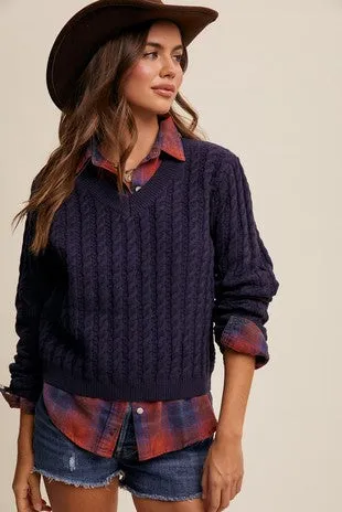Navy Classic V-neck Pullover Sweater