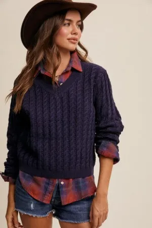 Navy Classic V-neck Pullover Sweater