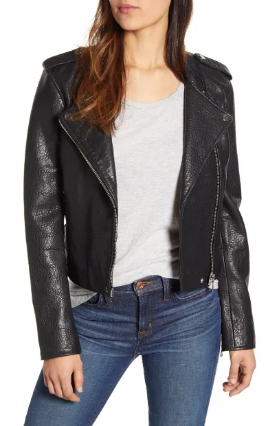 Pebble Leather Moto Jacket